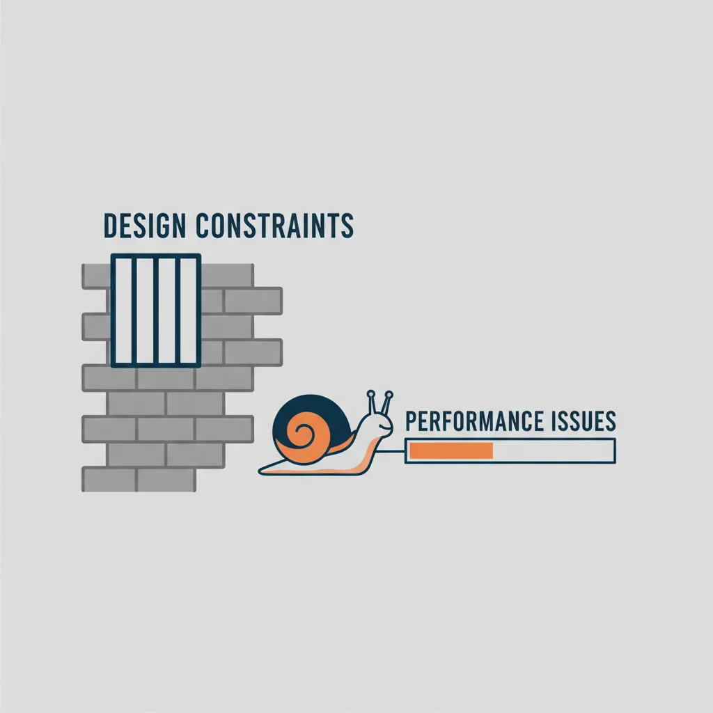 Visual representation of design constraints and performance issues in traditional Shopify templates.