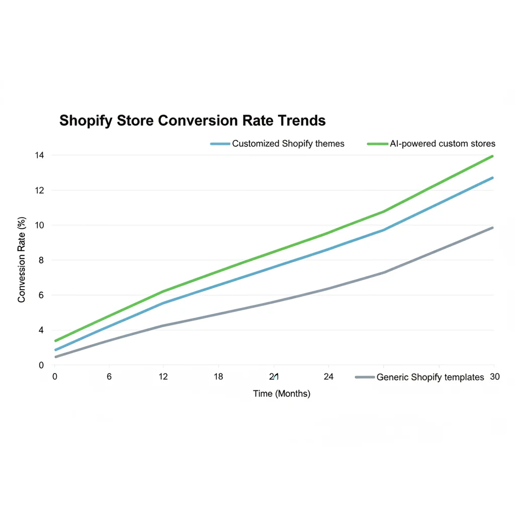 Line graph showing conversion rate improvement for AI-powered stores over traditional Shopify.